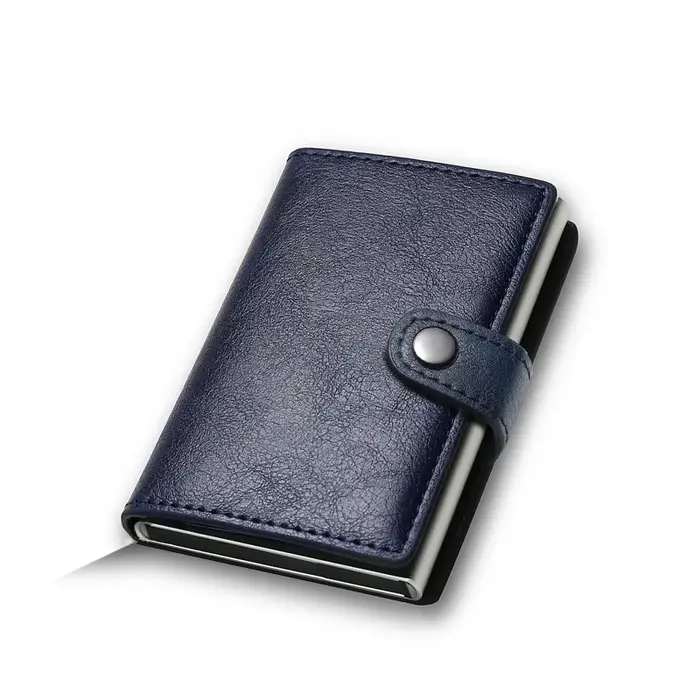Portefeuille porte-cartes en fibre de carbone pour homme, RFID intelligent, fin, minimaliste, avec système pop-up, petit portefeuille noir en métal
