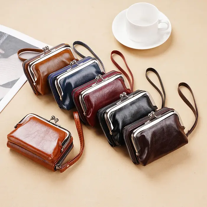Petit portefeuille compact en cuir PU pour femme