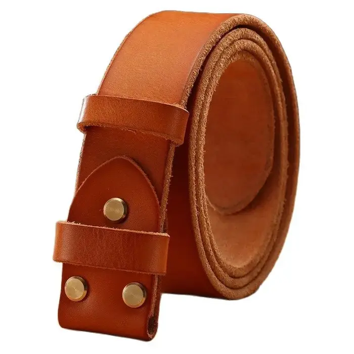 ceinture en cuir sans boucle lisse dorée pour hommes ceintures de luxe cowboys marron chameau match