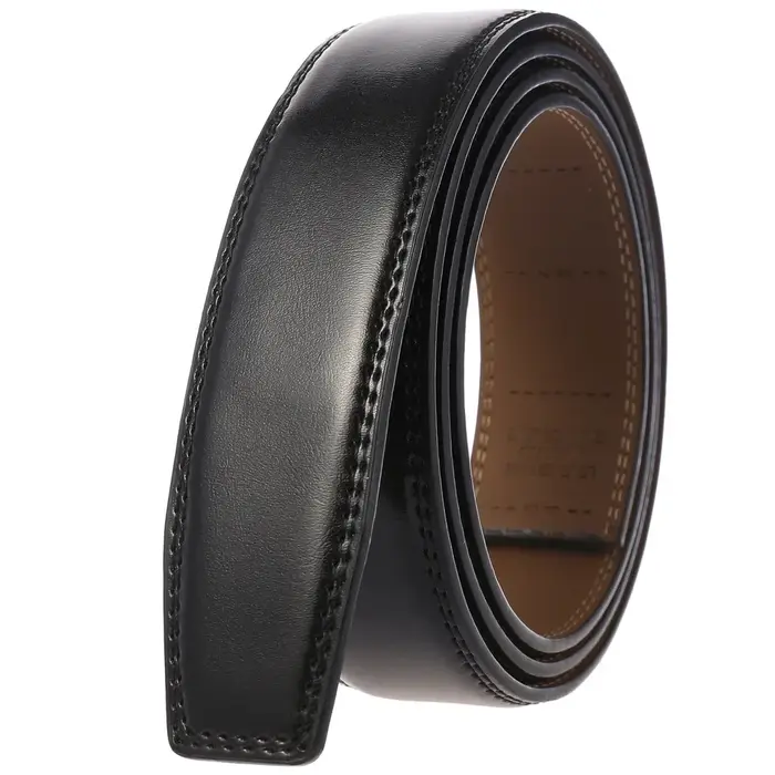 Ceinture en cuir véritable de vache sans boucle, 3.5cm, pour boucle automatique, haute qualité, noir