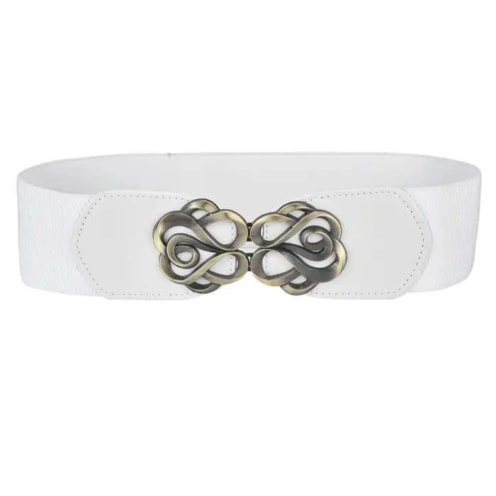 Ceinture en cuir Vintage pour femmes, pour robe, bande élastique étirée, boucle rétro en laiton