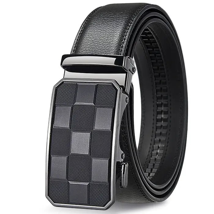 Ceinture automatique pour hommes Ceinture à boucle réglable en cuir véritable Ceinture de style équi
