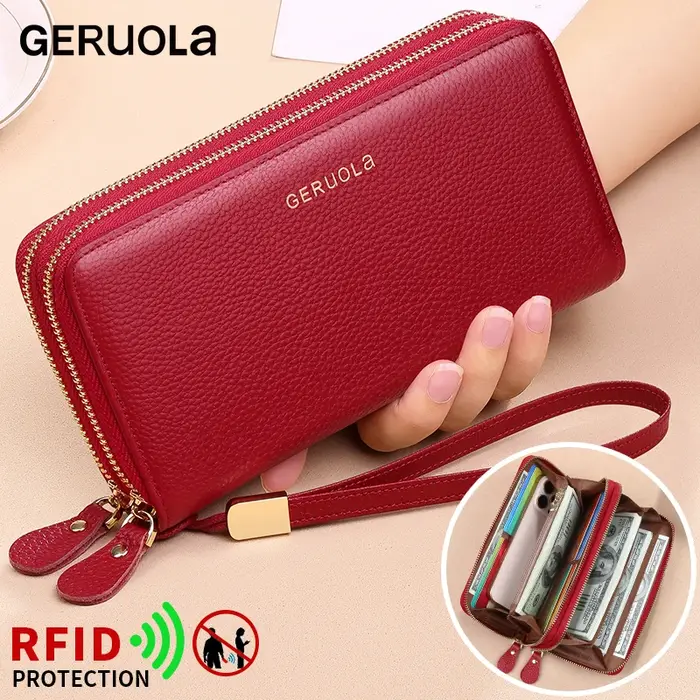 GERUOLA Portefeuille en cuir véritable avec dragonne – Blocage RFID antivol