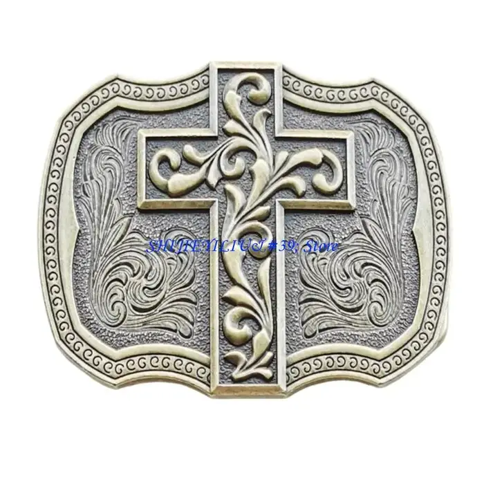Boucle ceinture avec symbole croix intemporelle E21F, fabriquée en alliages rétro pour une garde-robe moderne