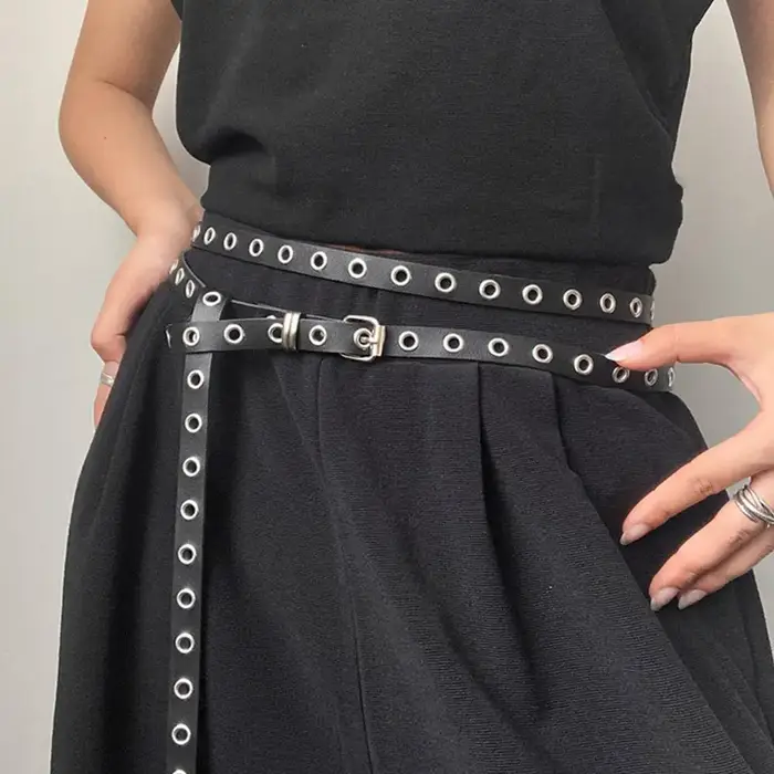Mode Double cercle ceinture pour femmes PU cuir