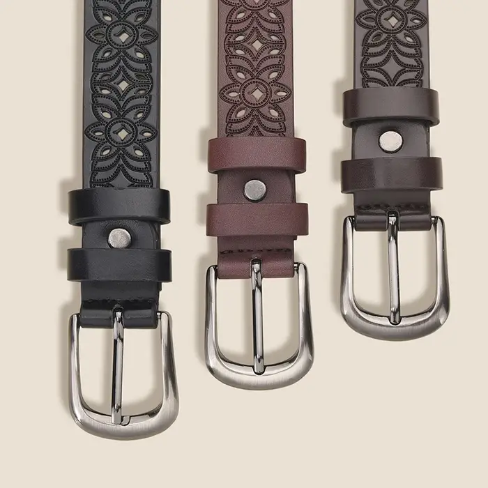 Mode rétro femmes fleur creuse aiguille boucle ceinture Simple et polyvalent pantalons décontractés robe