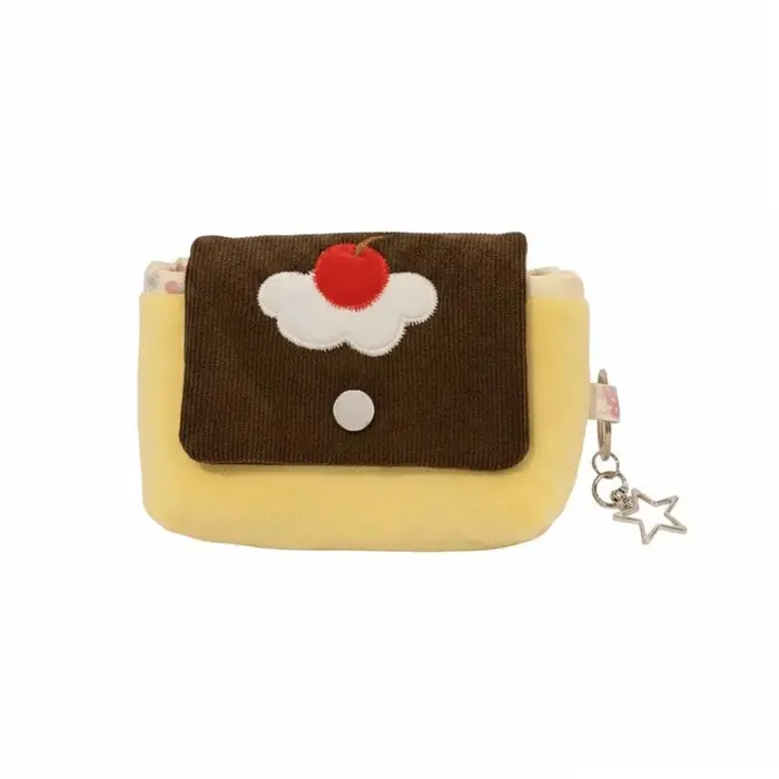 Porte-monnaie en velours doux au design Pudding de cerises, mini pochette compacte, portefeuille ave