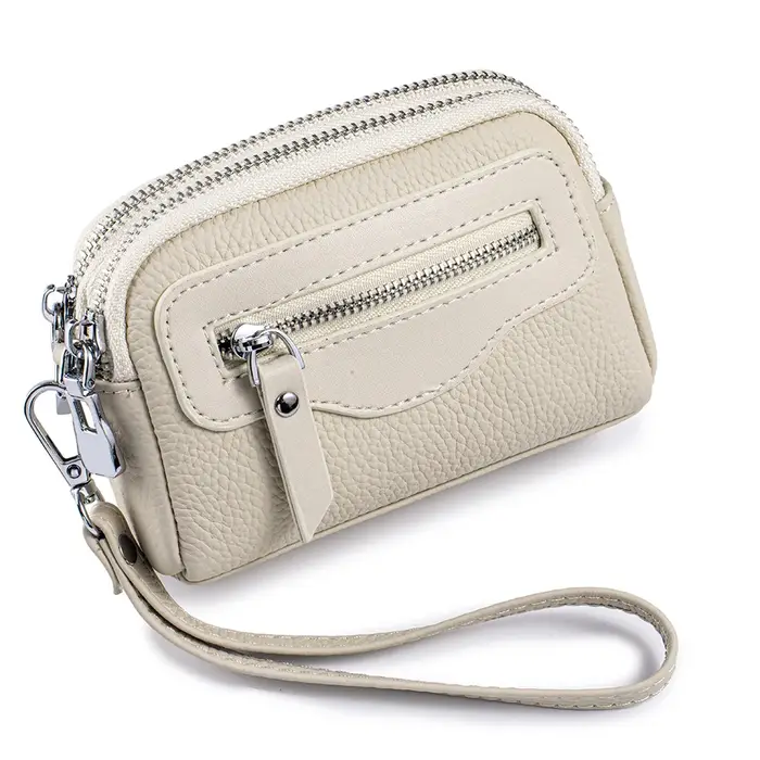 Nouveaux portefeuilles pour femmes en cuir véritable Double fermeture éclair sacs à main multifoncti
