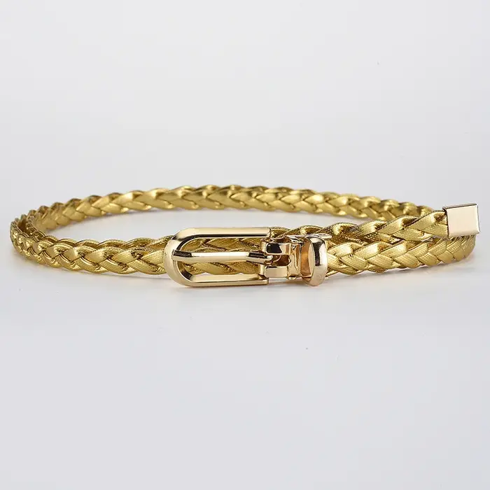 Ceinture Fine Tressée en Cuir pour Femme, Sangle de Taille Décorative, Broche à la Mode