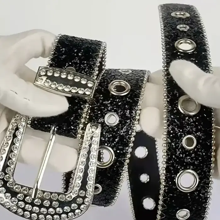 Ceinture scintillante en cuir PU pour femmes