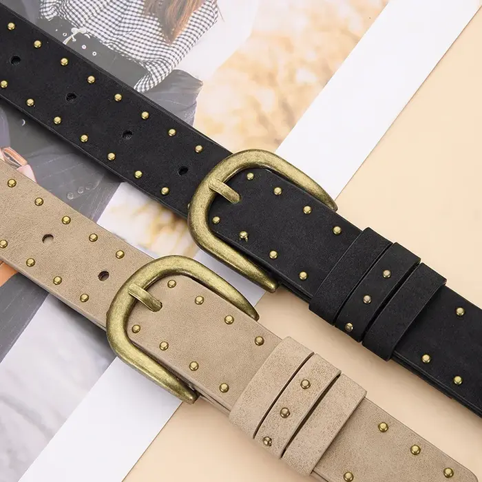 Ceinture à rivets en métal doré pour femmes