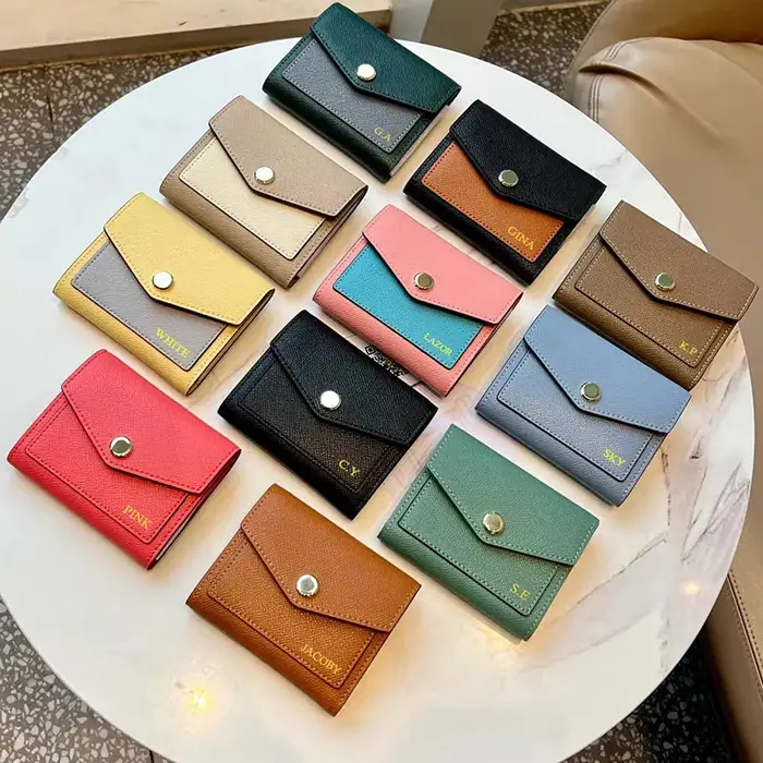 Portefeuille court en cuir véritable pour femme
