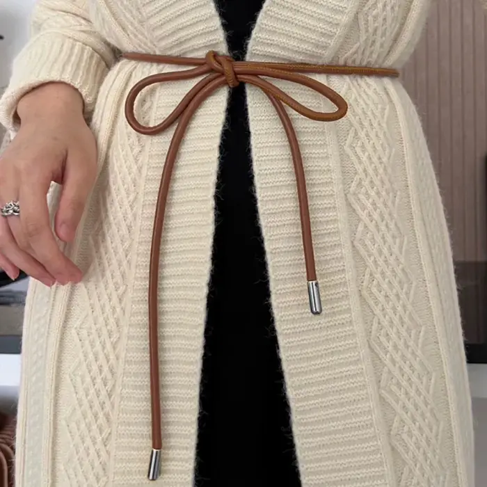 Ceinture ronde en cuir avec nœud pour femme