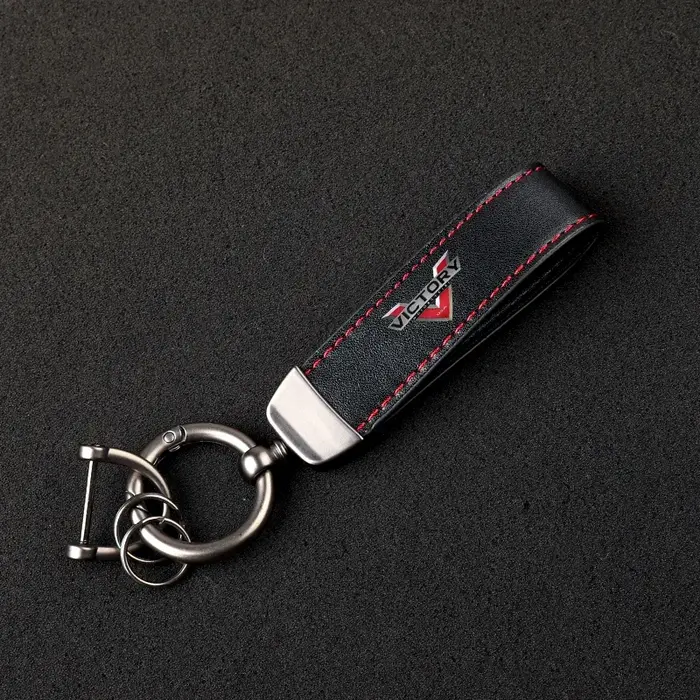 Porte-clés en forme de fer à cheval en cuir vintage imprimé HD pour accessoires moto VICTORY