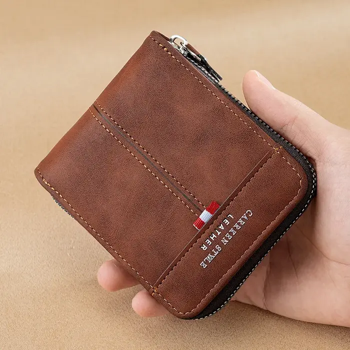 Portefeuille vintage pour hommes – Étui porte-monnaie et porte-cartes à fermeture éclair