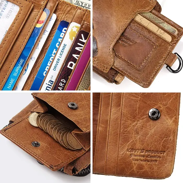 KAVIS Crazy Horse cuir hommes portefeuilles Vintage Cowboy voyage portefeuille porte-carte mode porte-monnaie pour femmes avec sac à cartes extensible