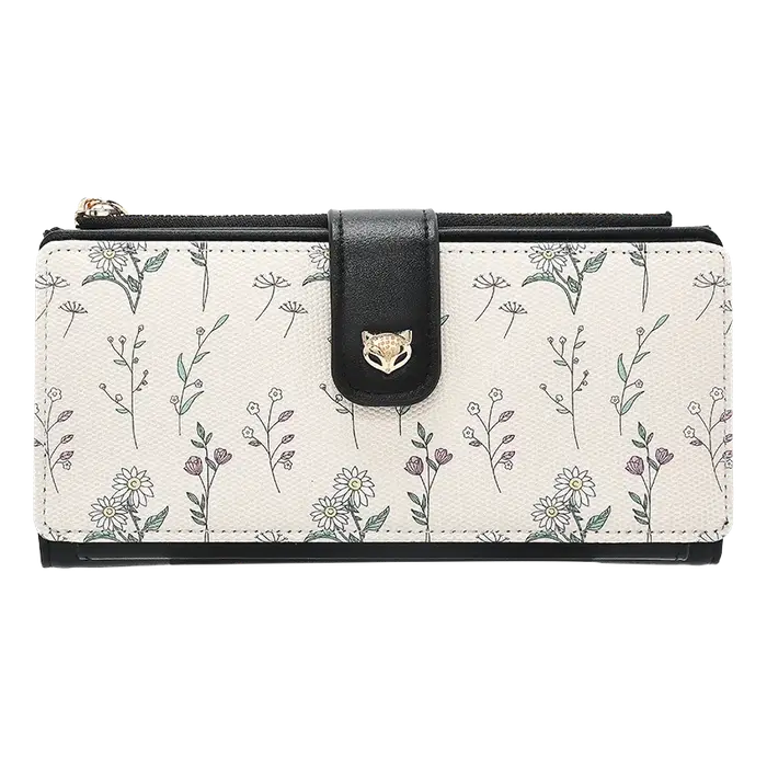FOXER Portefeuille long élégant pour femme, porte-monnaie en PU imprimé floral avec fermeture à pres