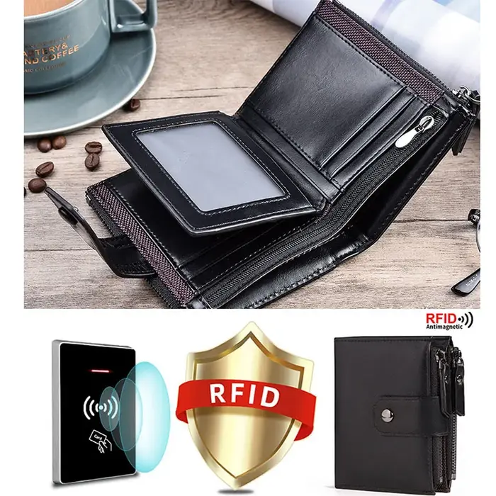 2024 nouveau porte-monnaie pour hommes portefeuille RFID blocage fermeture éclair vintage portefeuille en cuir PU porte-carte de crédit sac d'argent portefeuille homme