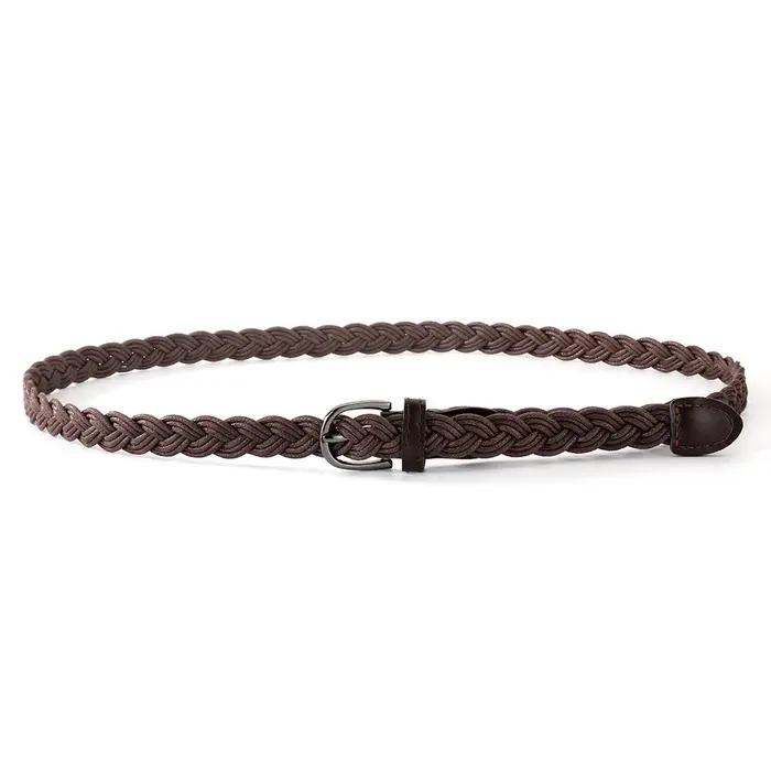 Ceinture fine tressée en corde de chanvre avec décoration de chaîne de taille, boucle noire simple, petite ceinture en cuir avec nœud en corde de cire pour femmes