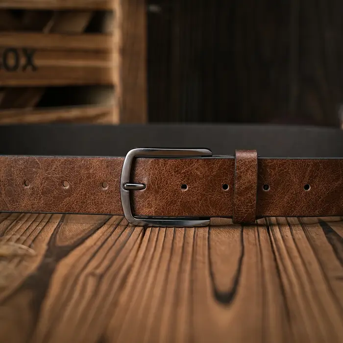 Ceinture en PU marron de style décontracté avec boucle en métal rétro pour homme et femme, adaptée a