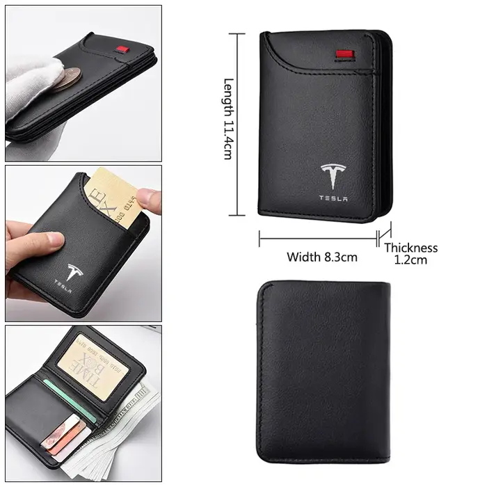 Emblèmes de voiture portefeuille souple en cuir Mini porte-monnaie pour cartes de crédit petit portefeuille Portable pour Tesla modèle 3 modèle S X modèle Y Roadster SpaceX