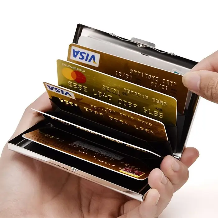Portefeuille porte-cartes en acier inoxydable avec imprimé crâne