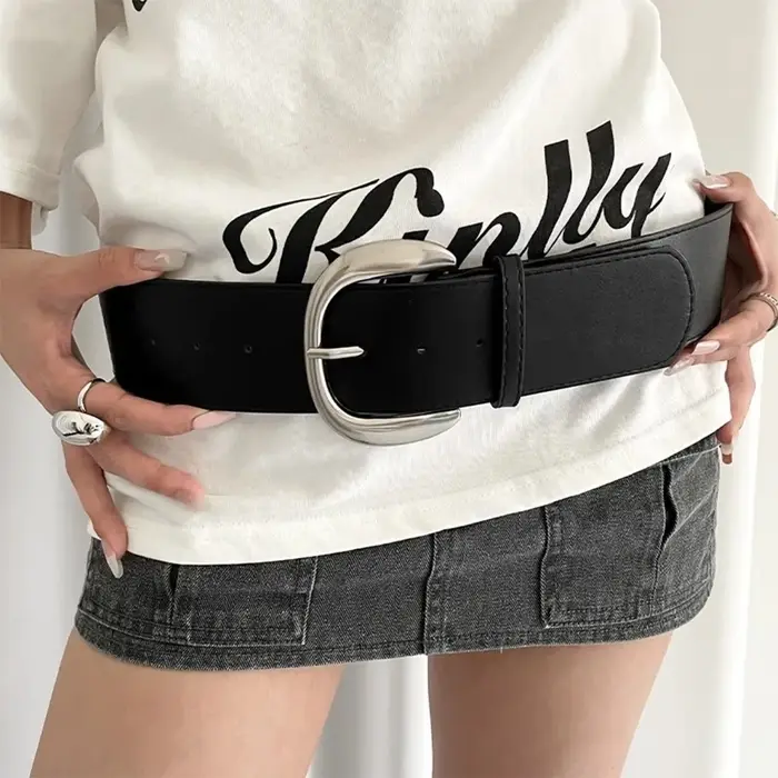 Ceinture large réglable rétro en cuir blanc, cintré à la taille pour femmes