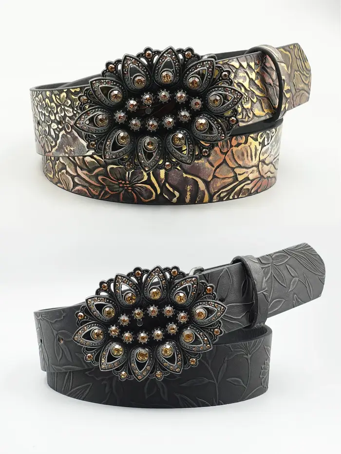 Ceinture élégante rétro incrustée de strass noir pour femmes