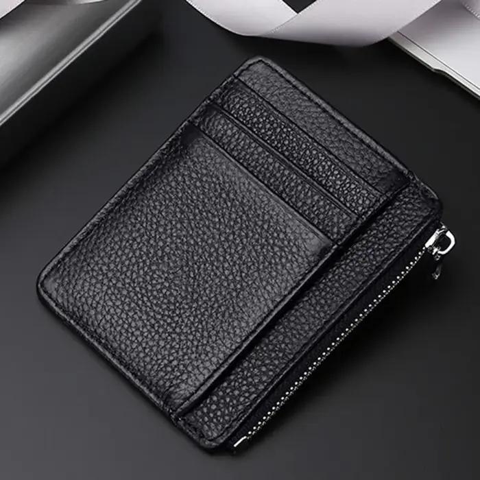 Portefeuilles fins pour hommes en cuir PU, porte-cartes pour hommes avec pochette à fermeture éclair