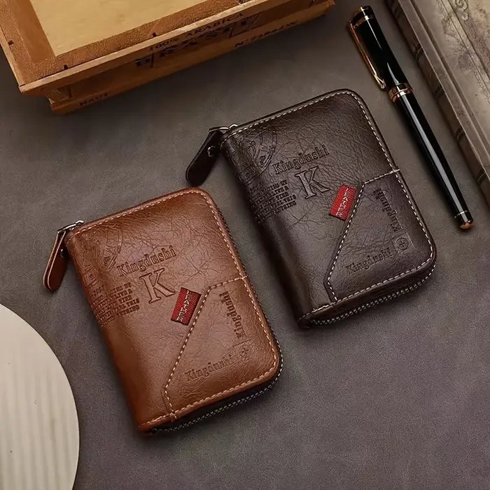 Portefeuille compact en cuir PU d'inspiration vintage – Plusieurs emplacements pour cartes