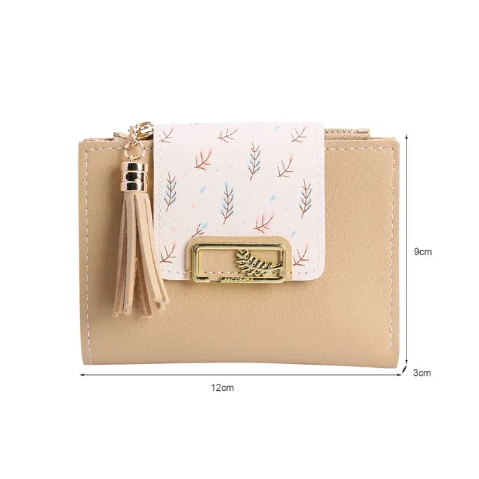 Portefeuille court à pompon en cuir Pu pour femmes