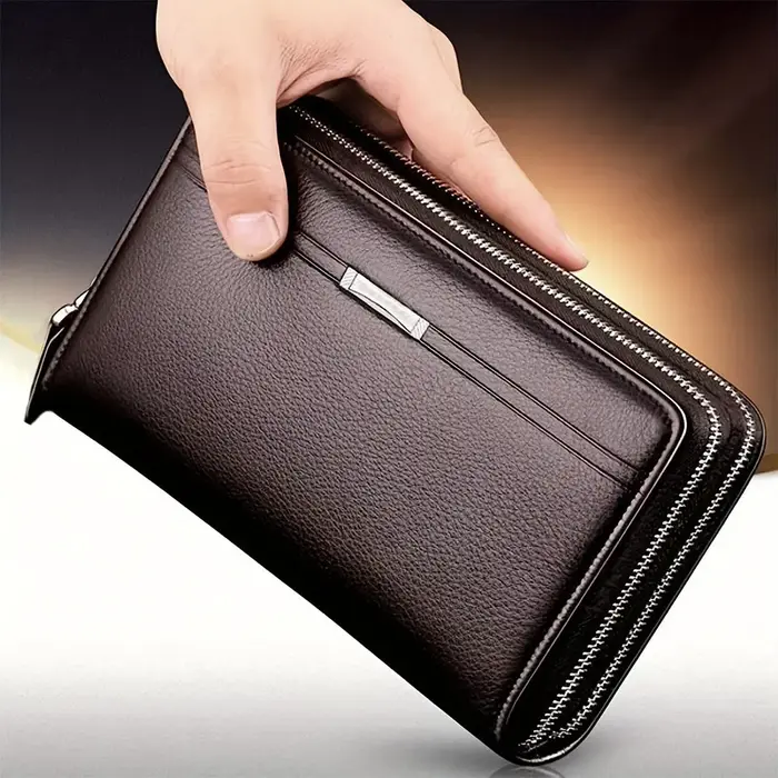 Portefeuille Long en cuir pour hommes, pochette, grand sac à main d'affaires, porte-carte de télépho