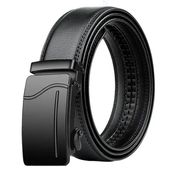 Ceinture unisexe en cuir PU pour homme et femme, sangle de structure automatique, alliage noir, envi
