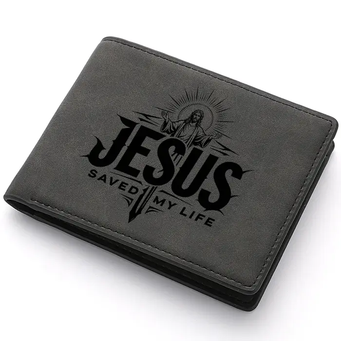 Portefeuille Bifold Vintage en Cuir PU pour Homme avec Imprimé Croix « Jésus m'a sauvé la vie », Por