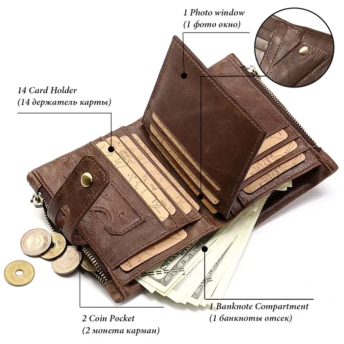HUMERPAUL portefeuille rétro pour hommes RFID en cuir véritable moraillon porte-carte à glissière porte-monnaie court à deux volets hommes femmes Portomonee