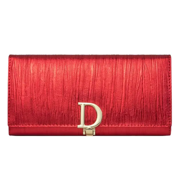 Portefeuille Long en cuir véritable pour femmes, pochette d'argent à deux volets rayée en cuir de va