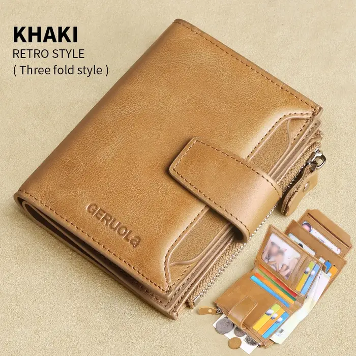 GERUOLA Portefeuille en cuir véritable pour homme, portefeuille pliable antivol avec blocage RFID vi