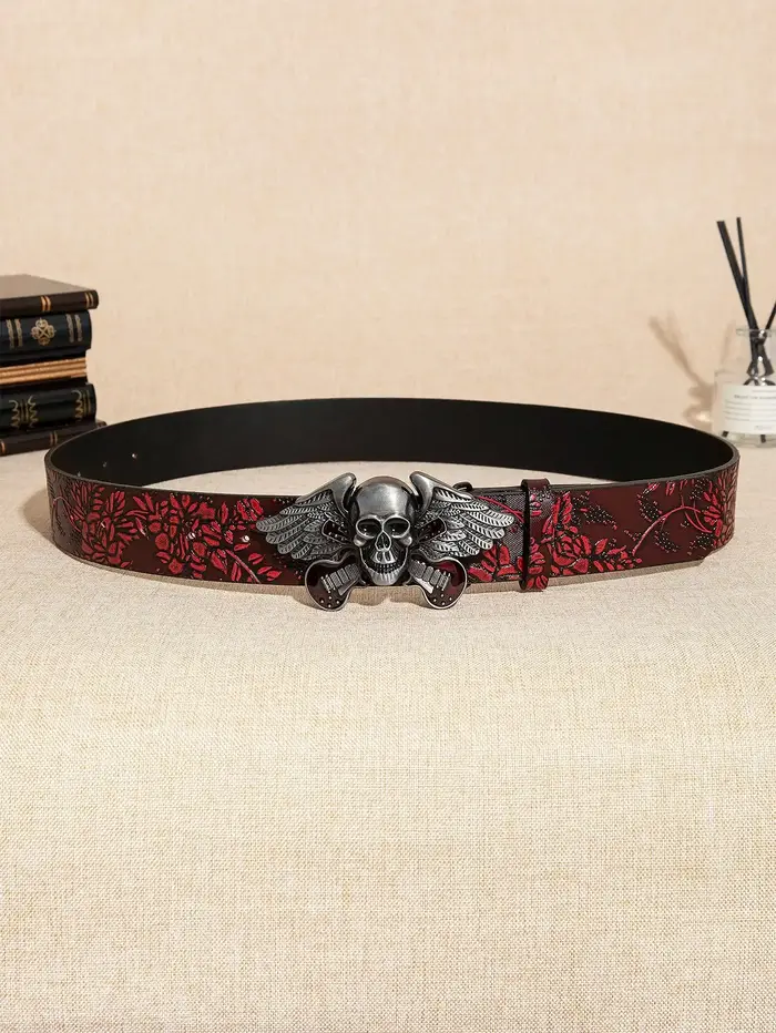 Ceinture en relief floral bordeaux pour hommes