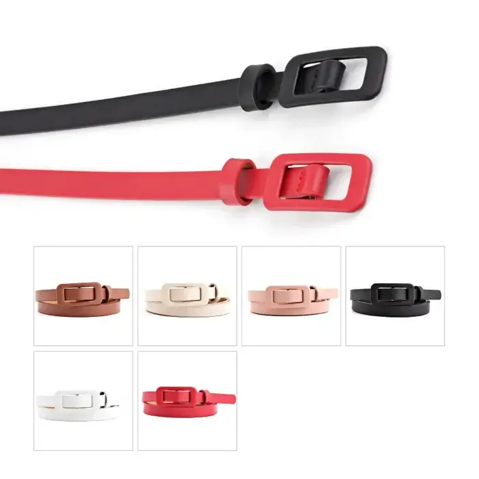 Ceinture fine et fine en cuir Pu pour femmes, nouvelle boucle carrée sans trous, noir/blanc/rouge/rose, à la mode, pour décoration de robe en jean
