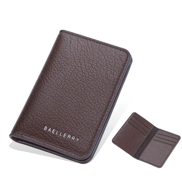 Portefeuille compact de luxe Baellerry pour homme, en cuir souple, porte-cartes de crédit, petit étu