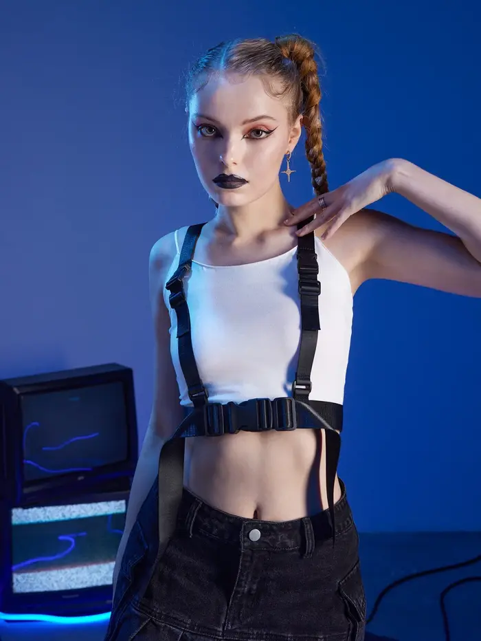 HERSHINE Ceinture en toile à double bandoulière pour femme, à la mode et sexy, réglable, style gothique Harajuku Y2K printemps, été