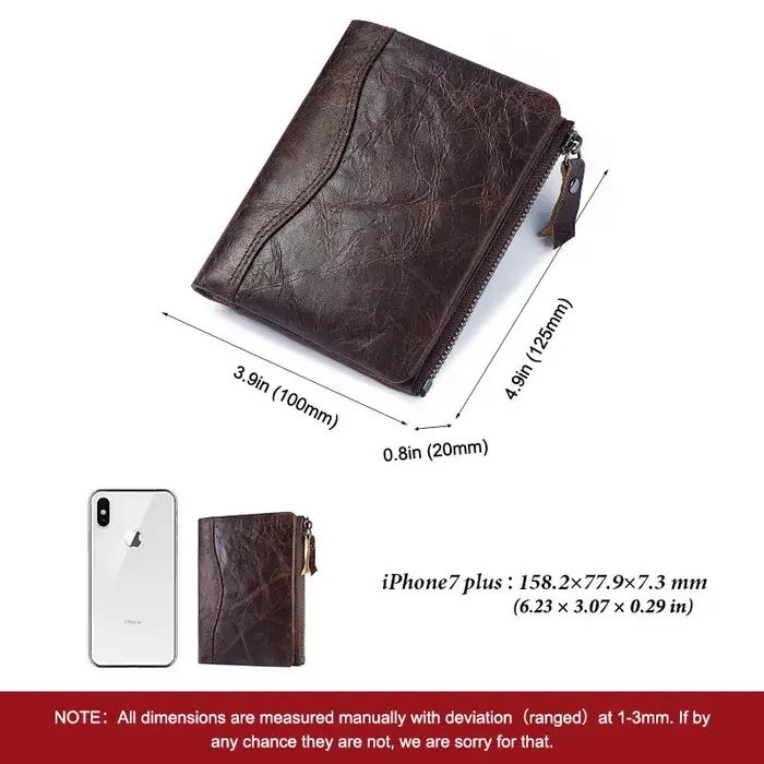 Portefeuille court en cuir véritable pour homme