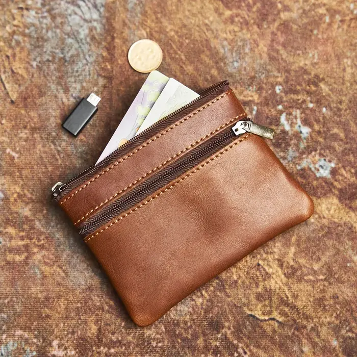 Porte-monnaie en cuir véritable pour homme et femme
