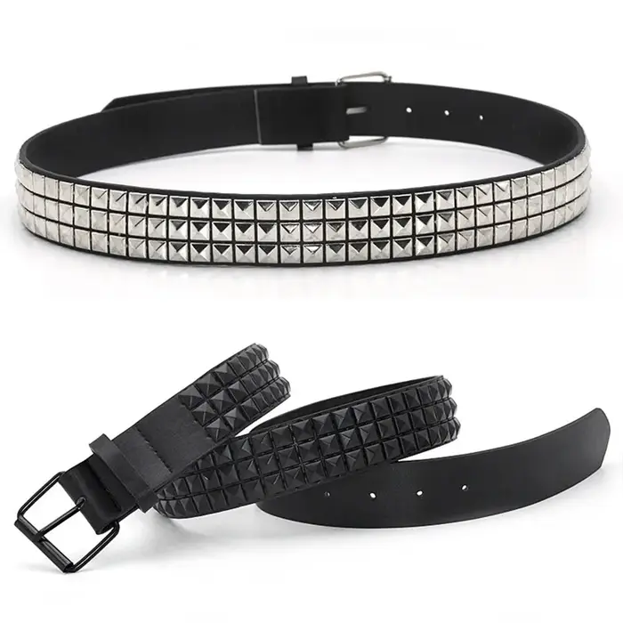 Ceinture en cuir cloutée GAOKE Pyramid Rivet pour hommes et femmes