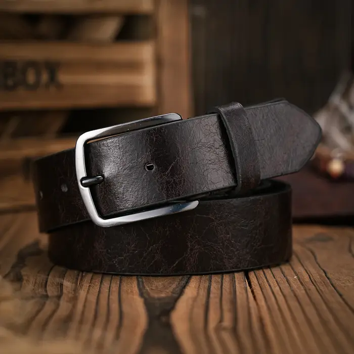 Ceinture en PU marron de style décontracté avec boucle en métal rétro pour homme et femme