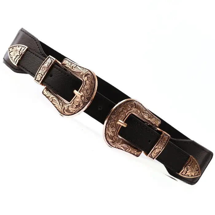 Ceinture noire polyvalente personnalisée pour femme, design à double boucle, ceinture littéraire hau
