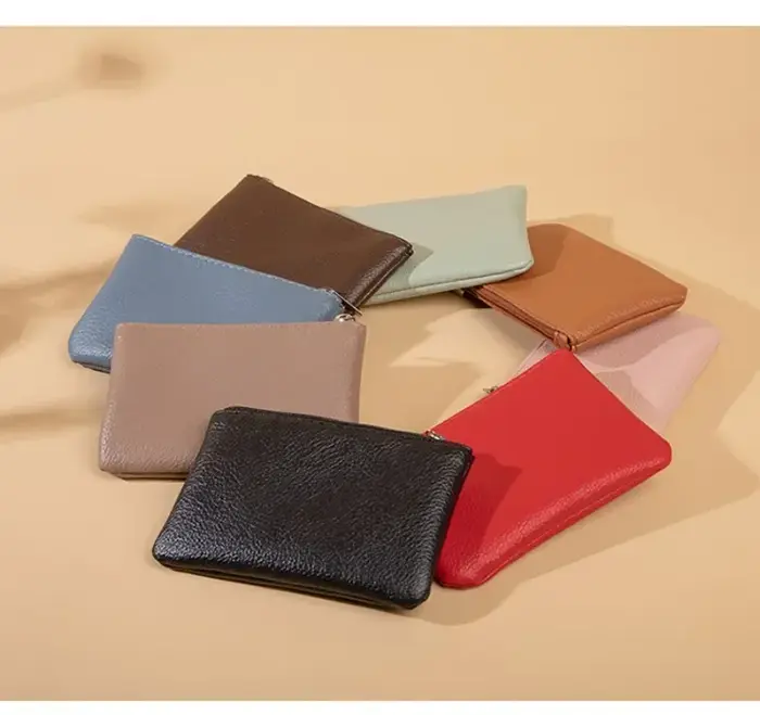 Porte-monnaie en cuir PU pour femmes, motif Litchi rétro, pochette à fermeture éclair, Mini porte-monnaie unisexe solide, portefeuilles porte-cartes, sac de rangement