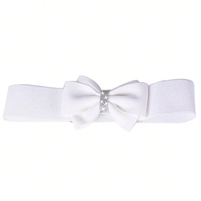 Ceinture blanche à nœud large et élastique pour femmes, ceinture de robe de soirée scintillante avec nœud, ceintures élégantes pour demoiselles d'honneur, tailles S à XL disponibles