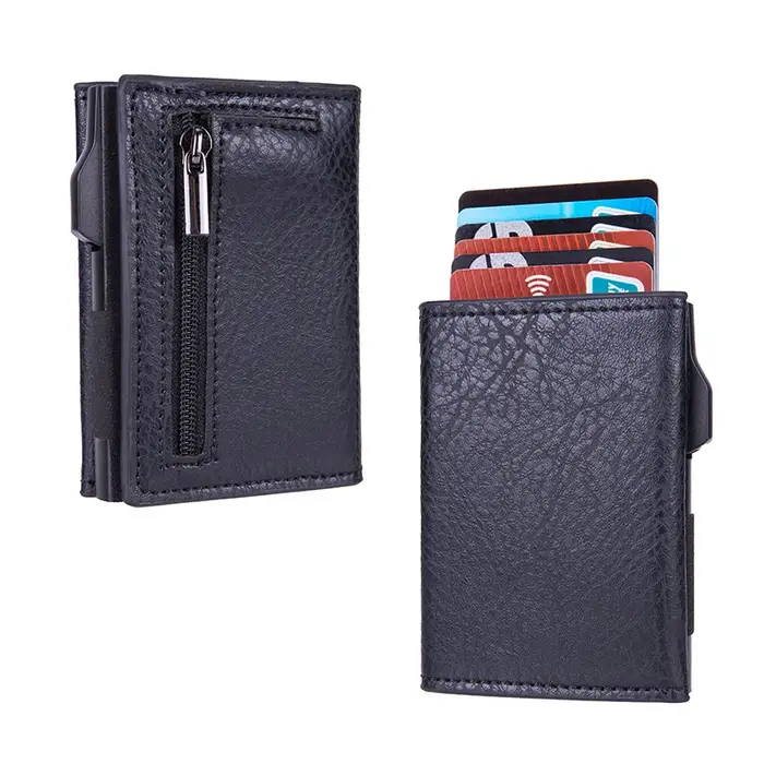 Fibre porte-carte de crédit portefeuilles hommes marque Rfid noir marron magique à trois volets en cuir mince Mini