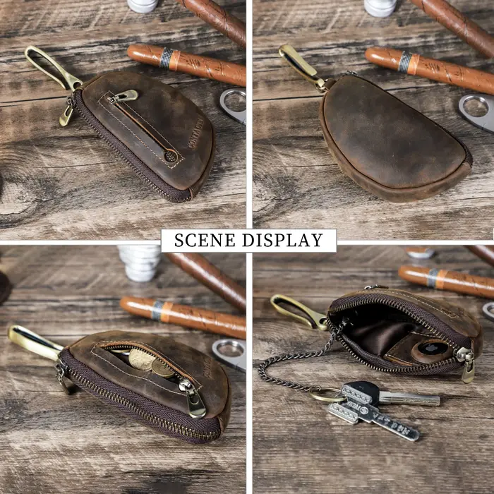 Porte-clés en cuir véritable rétro pour homme, étui Airtag anti-perte, porte-clés pour homme, étui à fermeture éclair, HTML, 007 Keeper